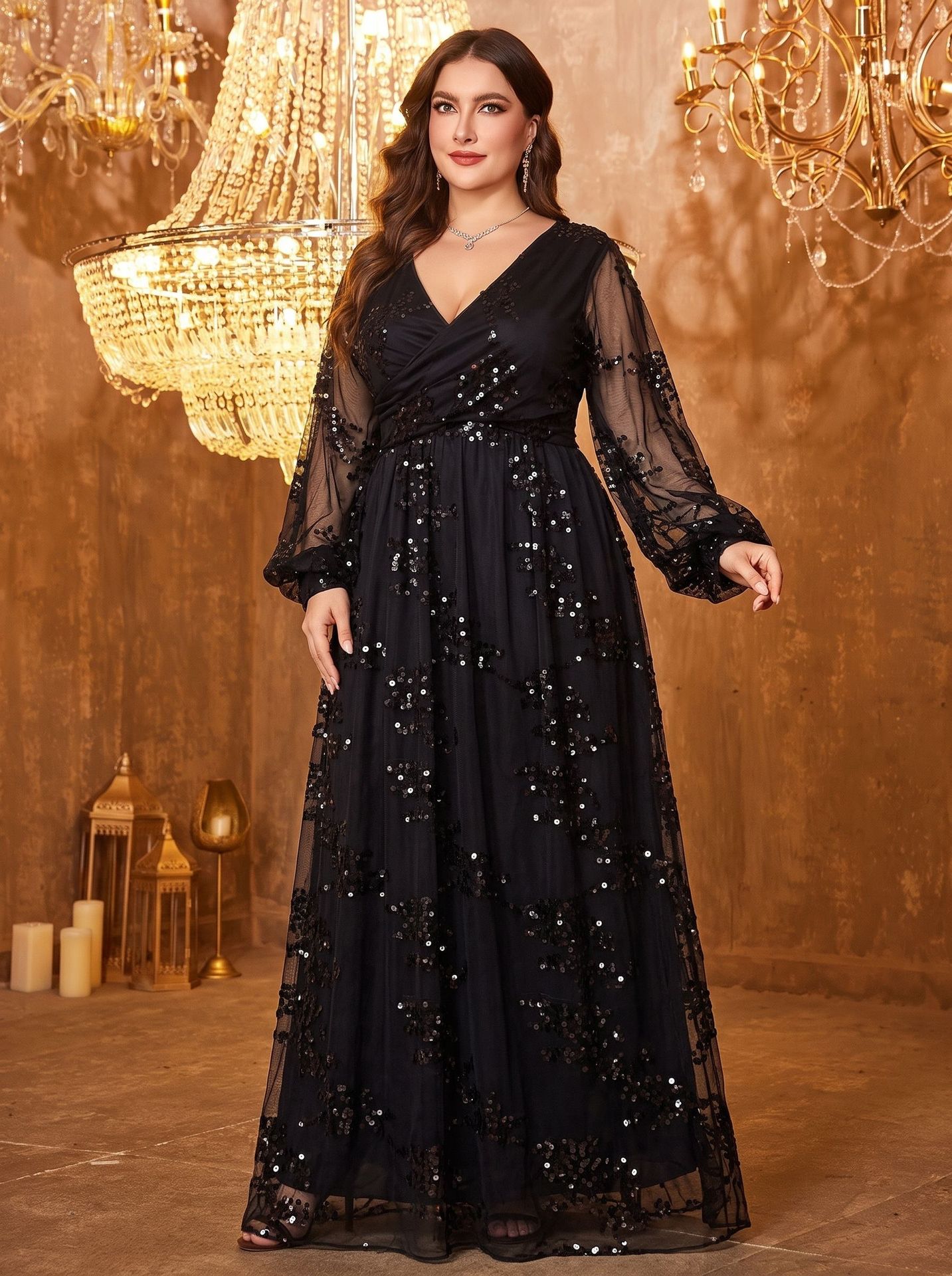 Long Sleeve Sequin Mesh Dress, picture 3 of 5