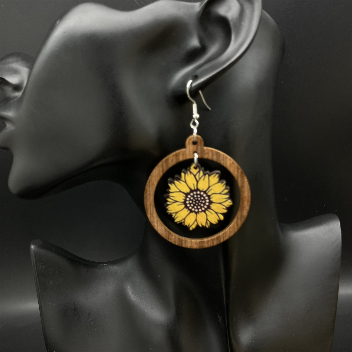 Sunflower SUNFLOWER Wooden Vintage Large Earrings