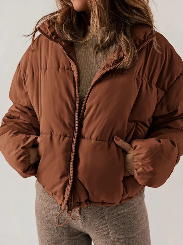Winter Bread Coat New Thickened All matching Warm Leisure Solid Color Stand up Collar Cotton padded Clothes Women Orange - Shop at LoveMi