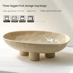 Porcelain Modern Minimalist Creative Handmade Ceramic Three Feet High Foot Fruit Plate - Beige - View 1