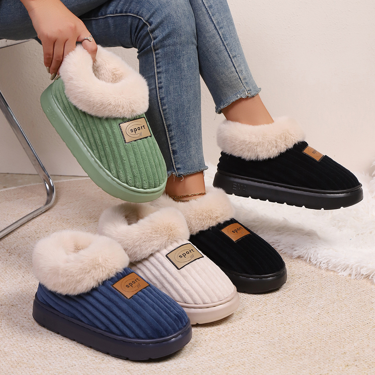 EVA Thick-soled Fluffy Slippers For Indoor Home Use
