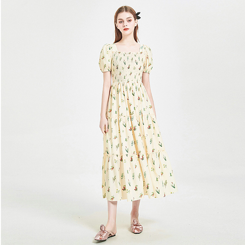 High-end Gentle French Square Collar Temperament Vacation Elegant Dress Trendy