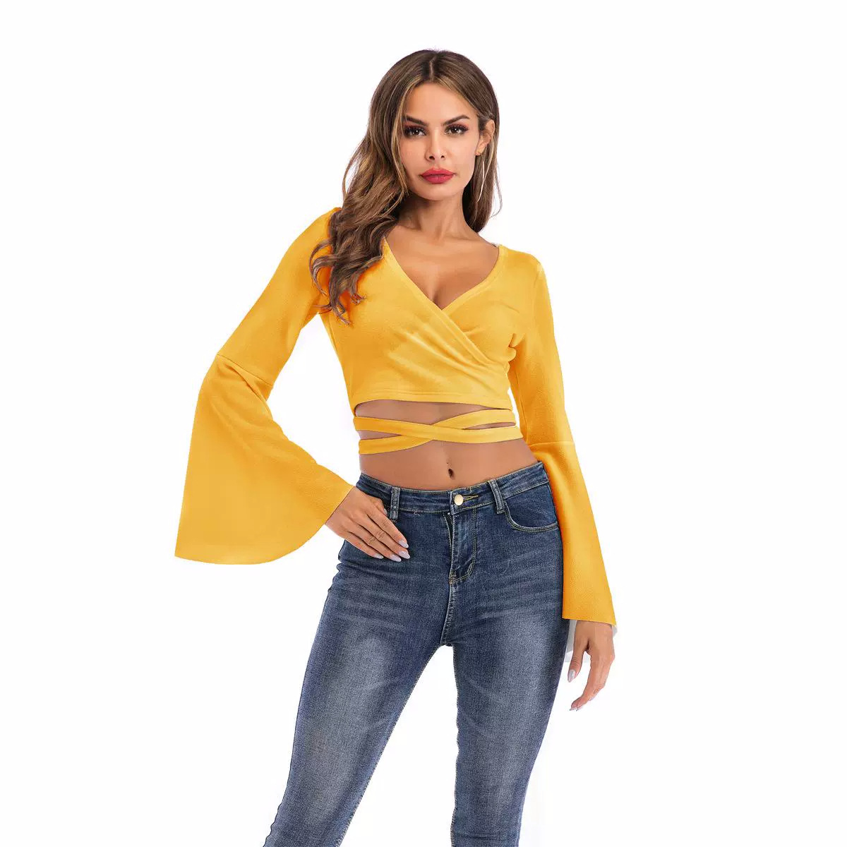 Sexy Lace-up Midriff-baring Long Sleeves With Bell Cuffs thumbnail 2