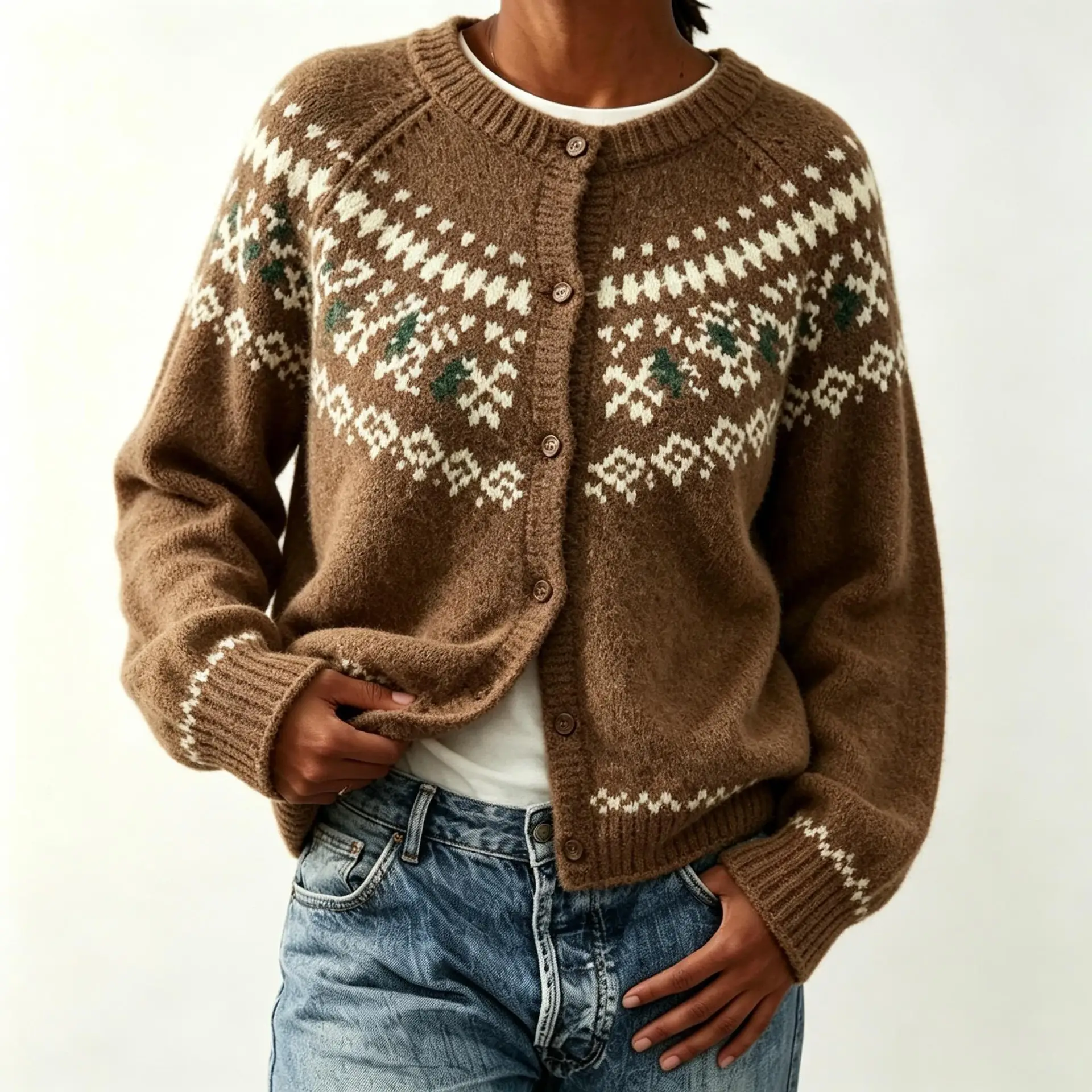 Womens Jacquard-knit Sweater Jacket