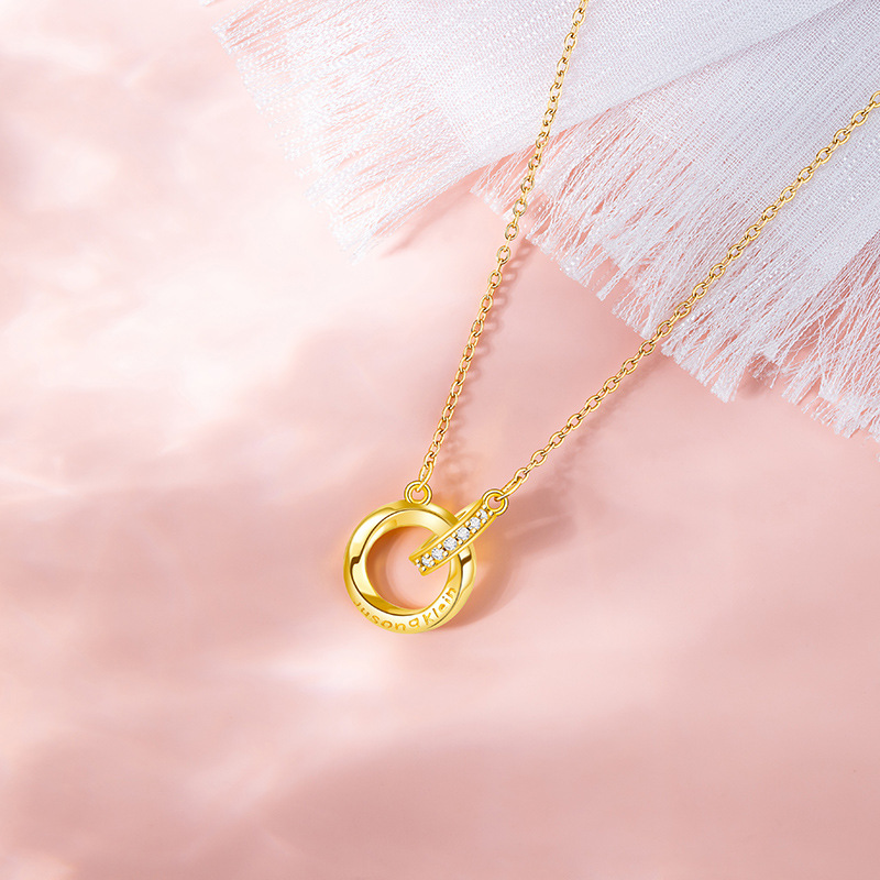 Goldcolored Doublering NecklaceStainless Steel