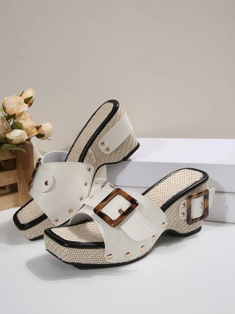 Plus Size Trend Platform Wedge Sandals Rivet - White