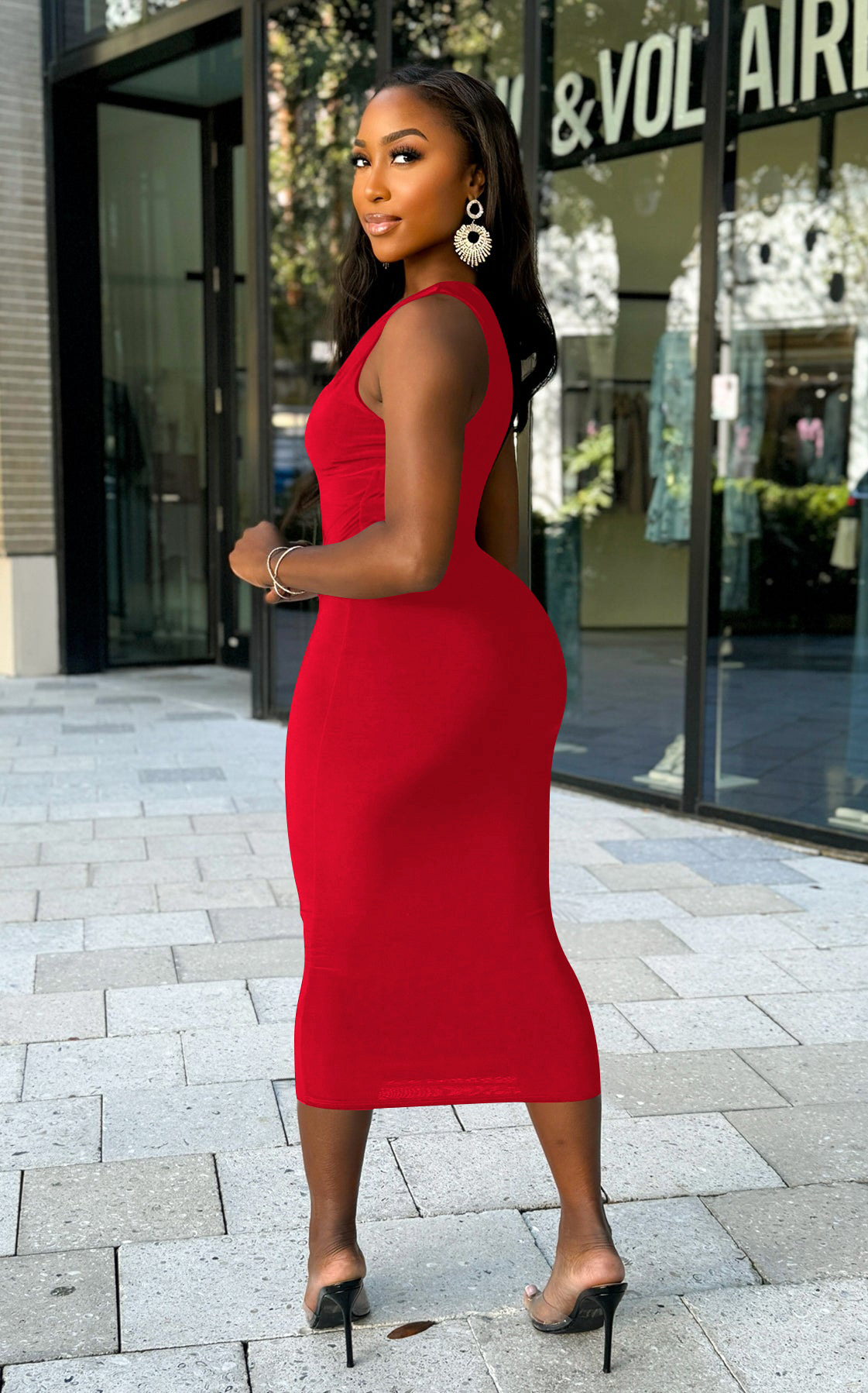 Fashionable V-neck Solid-color Long Dress 450225bf 23b5 4ecc Bf6a A097ae90c75a