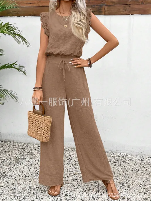 European And American Sleeveless Vest Trousers Advanced Two piece Set For Women Caramel Color Xxl - Shop at LoveMi