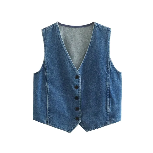 V neck Sleeveless Vest Elastic High Waist Slit Skirt Denim Suit Vest - Shop at LoveMi