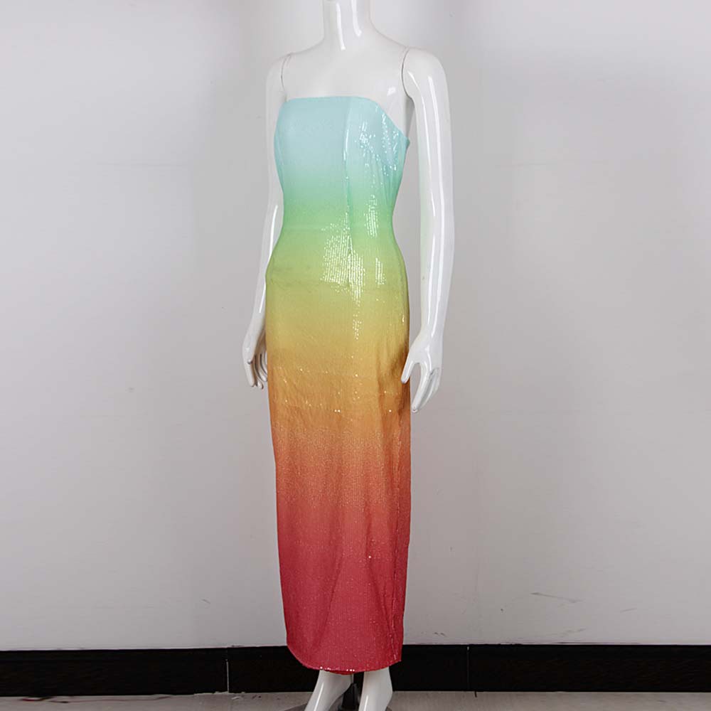 European And American Women's Clothing Fashion Sexy Figure Tube Top High Waist Gradient Color Dress Women