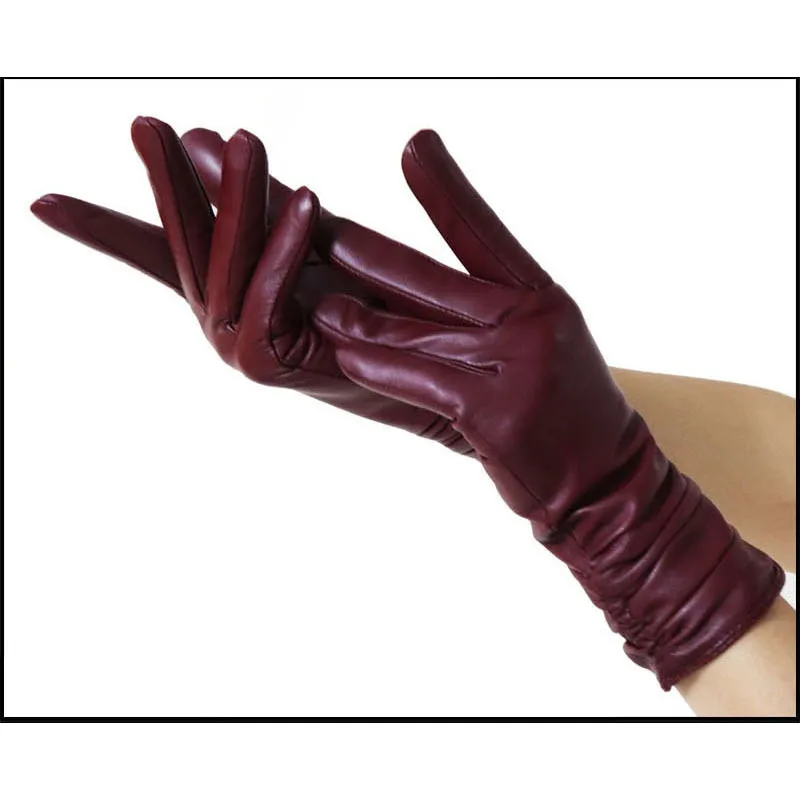 High-end Women's Sheepskin Gloves Leather Extended - Red