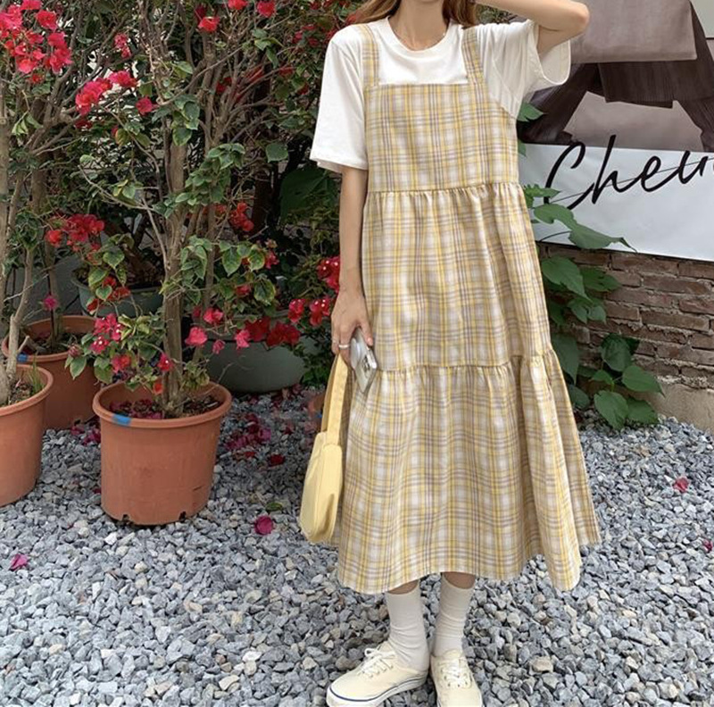 Yellow Plaid Suspender Skirt