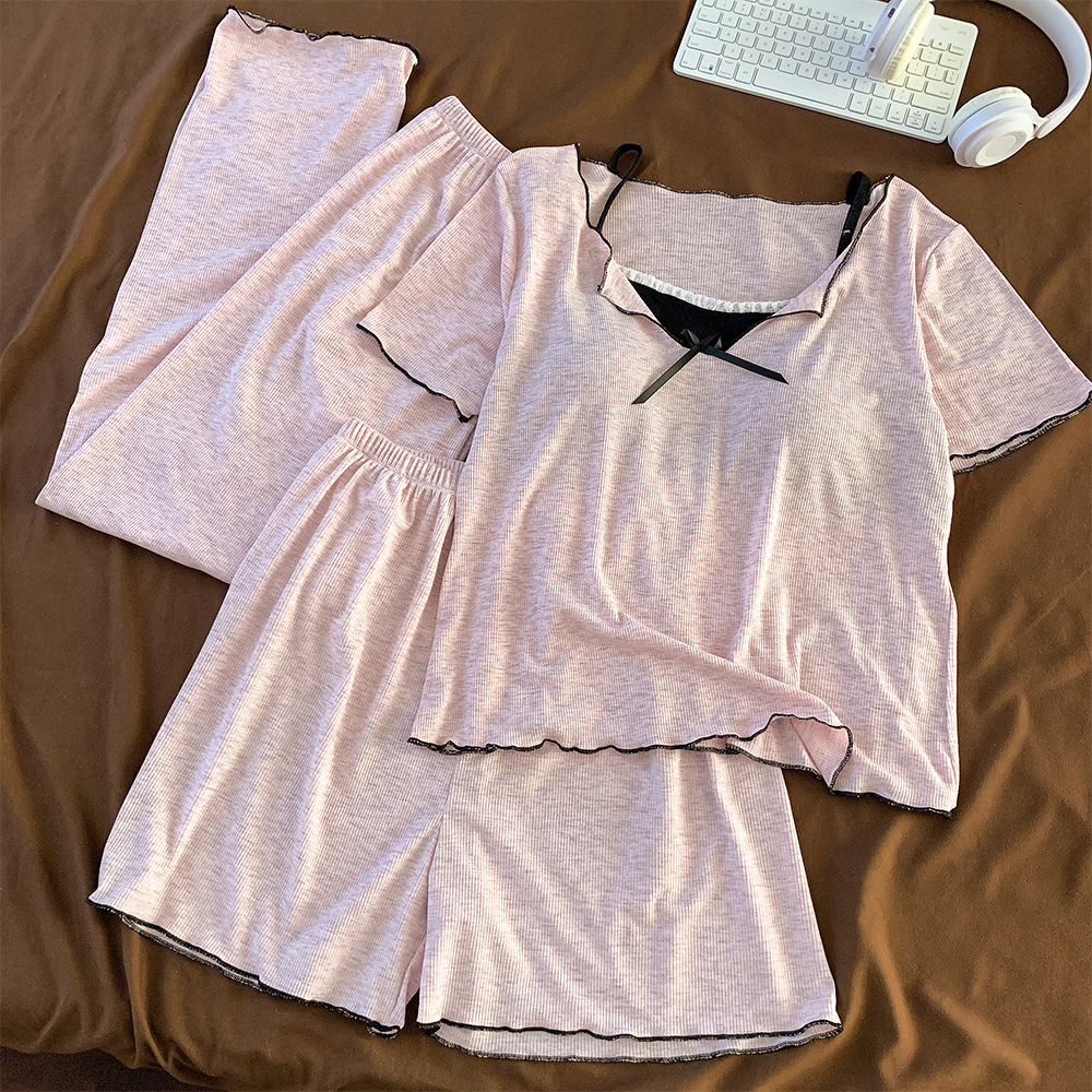 Modal Short-sleeve Top And Pants Three-piece Set