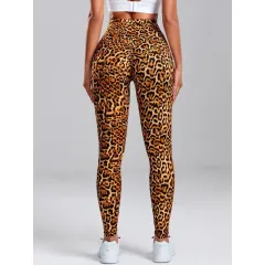 Polyester Women's Fashion Leopard Print Slim Fit Hip Raise Yoga Leggings Dance Pants - Brown - View 1