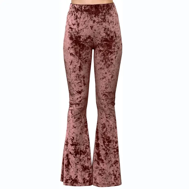 High Waist Stretch Print Blooming Bell bottom Pants Casual Pink - Shop at LoveMi