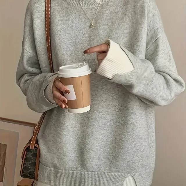 Round Neck Sweater Soft Sweater Grey - Shop at LoveMi
