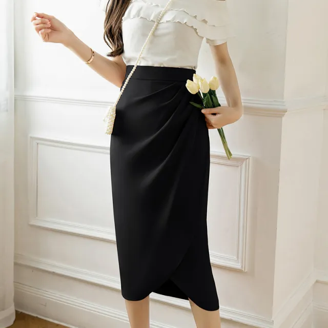 Niche Retro Style Sheath Women's High Waist Slit Skirt Black - Shop at LoveMi