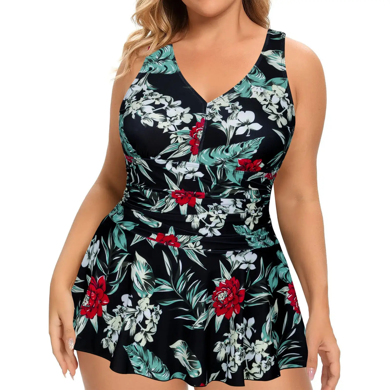 European And American Plus Size Swimsuit Women's Printed Sleeveless Dress