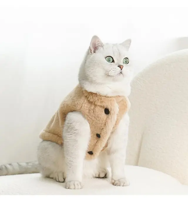 Warm Cat Clothes Thickened Fleece lined Plush Pet Vest Vest Cold proof And Lint proof Khaki - Shop at LoveMi