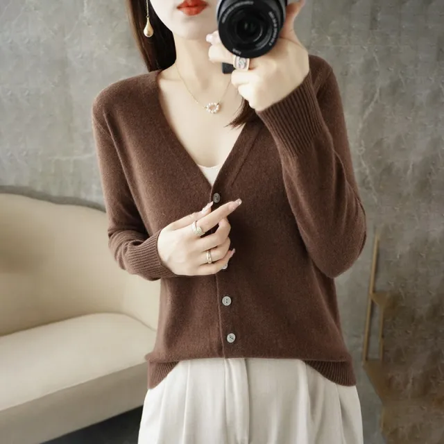 Spring And Summer New V neck Cardigan Loose Plus Size Women's Clothing Brown - Shop at LoveMi