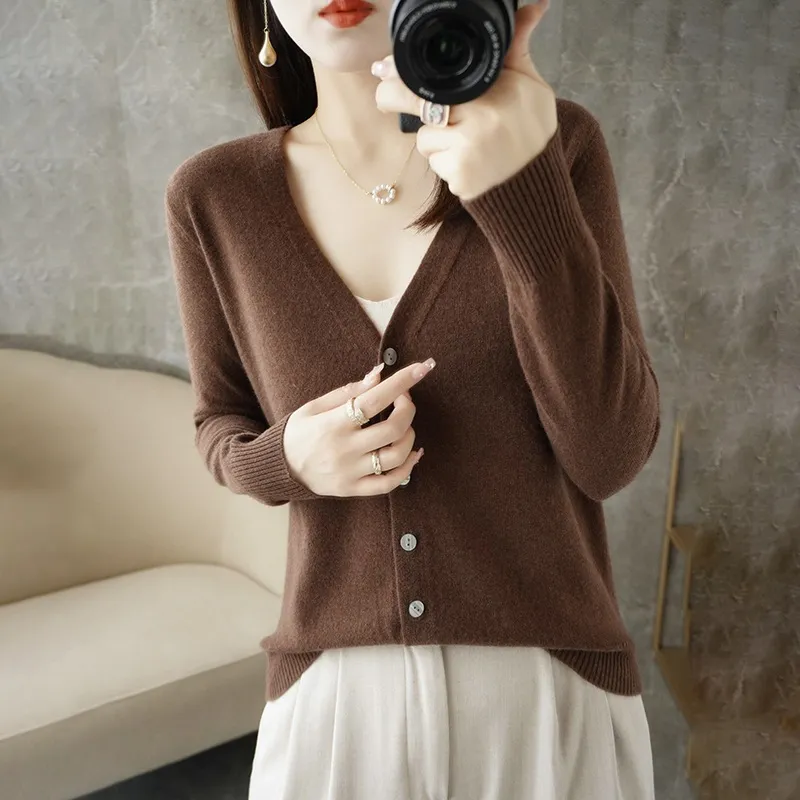 Spring And Summer New V-neck Cardigan Loose Plus Size Women's Clothing - Brown
