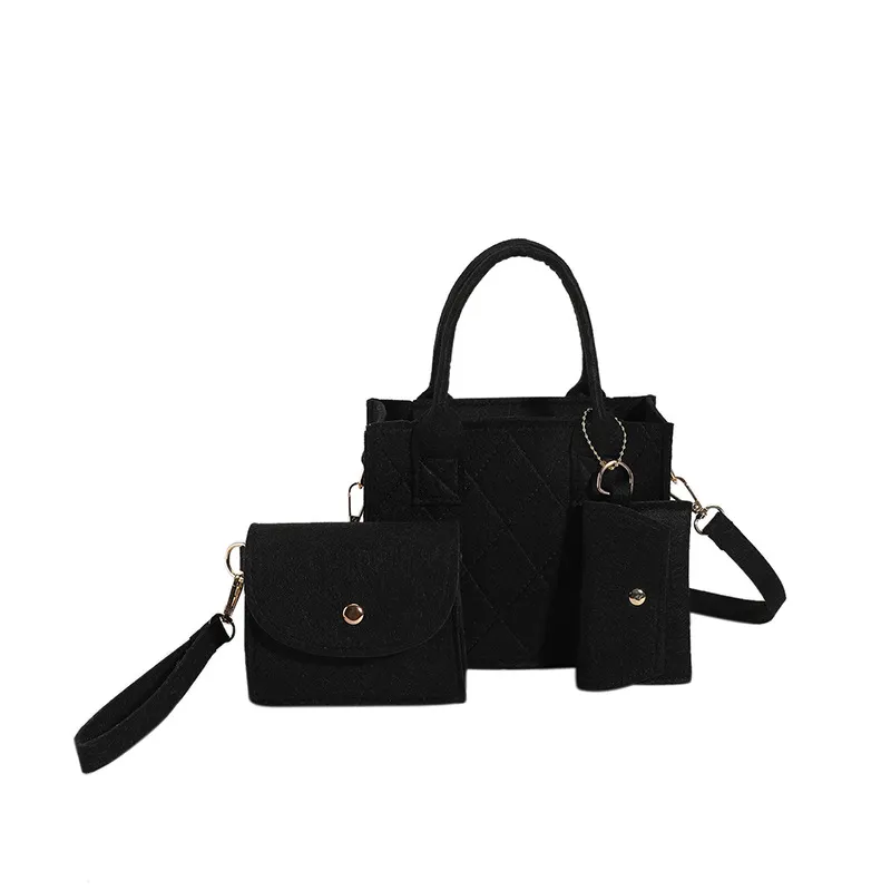 Felt Diamond Plaid Solid Color Portable Small Square Bag - Black