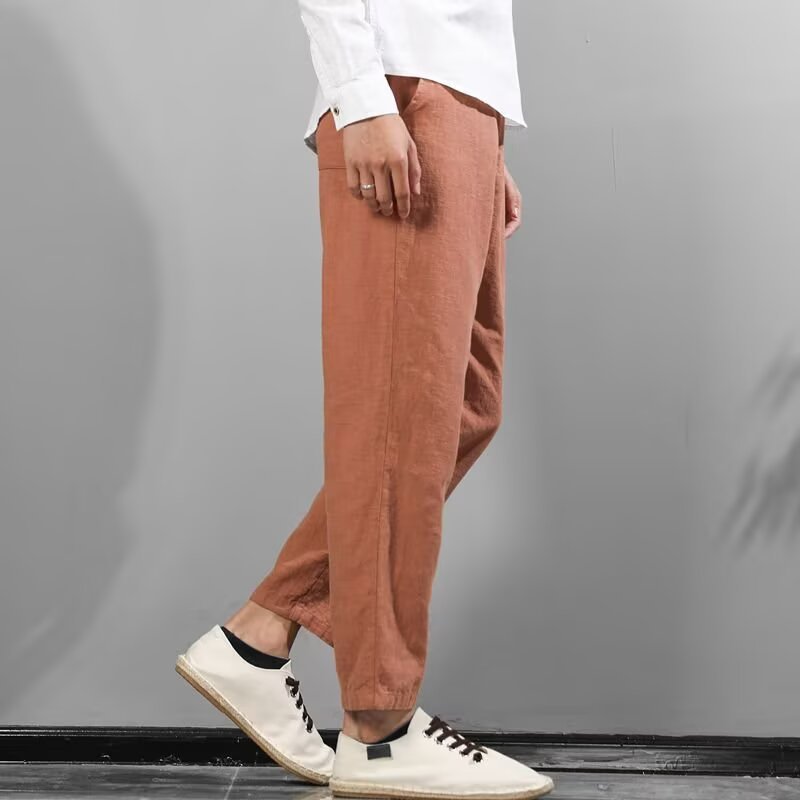 Mens Linen-Cotton Casual All-Match Solid-Color Pants