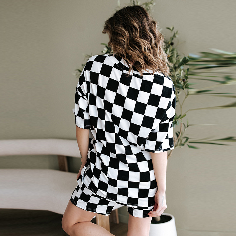 Summer New Chessboard Plaid Printing Fashion Suit Women