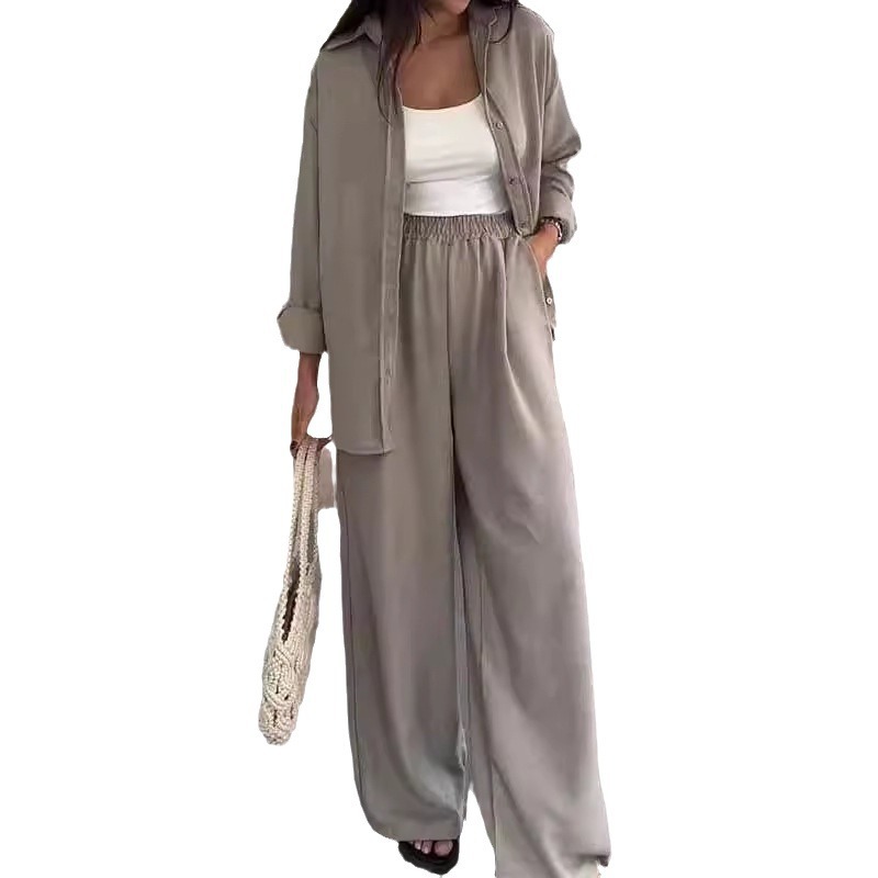 Fashion Solid Color Loose Top Casual Wide Leg Pants Two-piece Set - Image 10