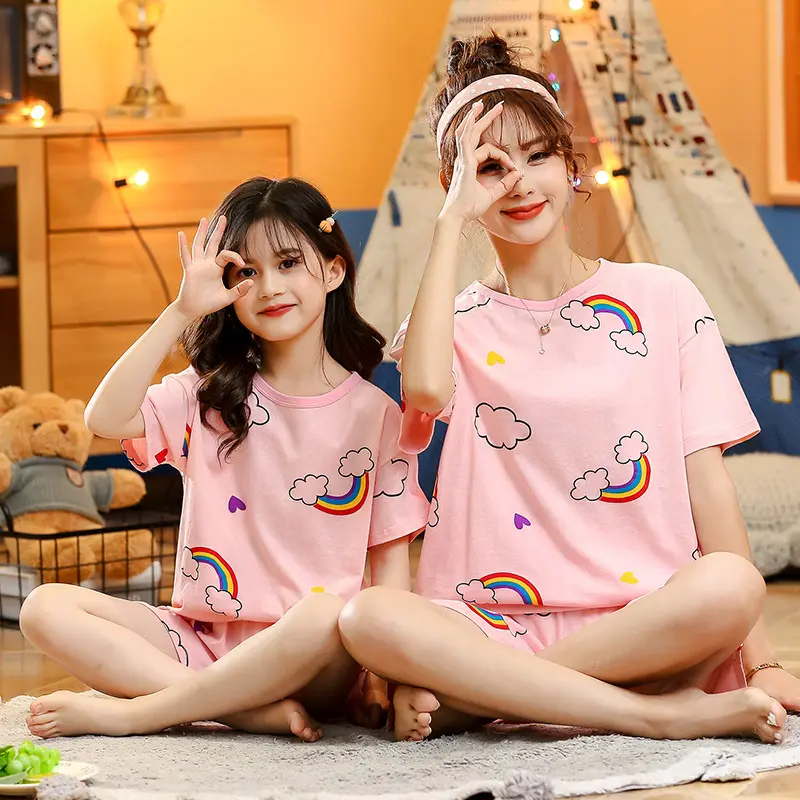 Children's Cotton Short-sleeved Home Wear Suit Parent-child