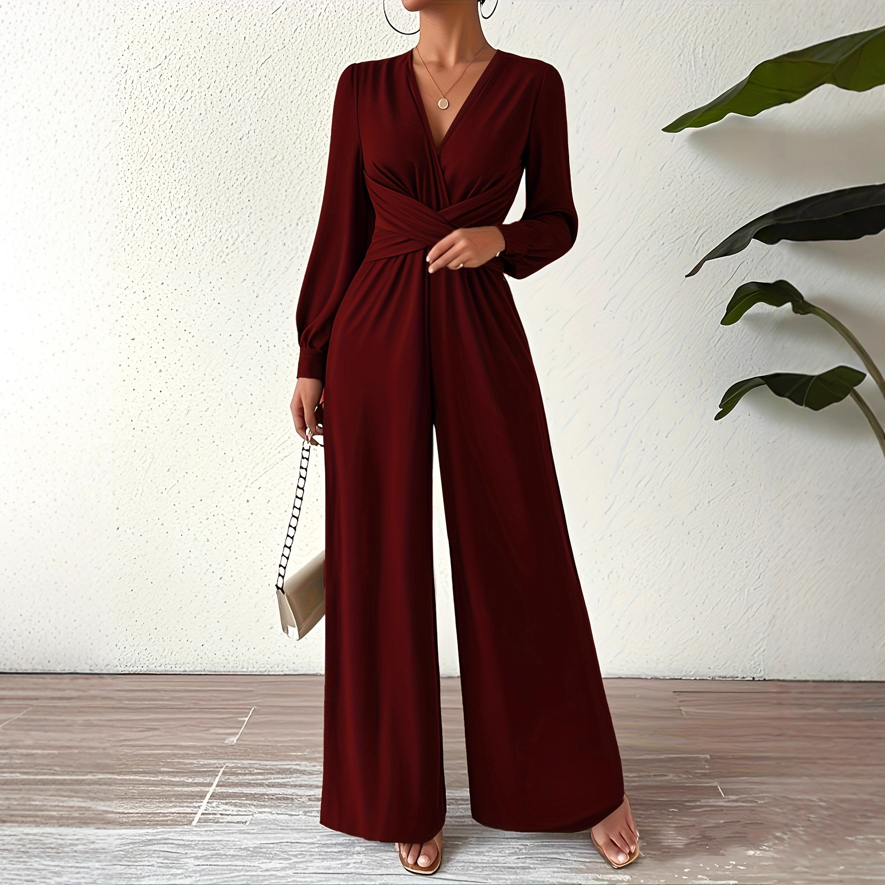 Women's  Elegant V Neck Cross Tie Waist Jumpsuit - Image 1
