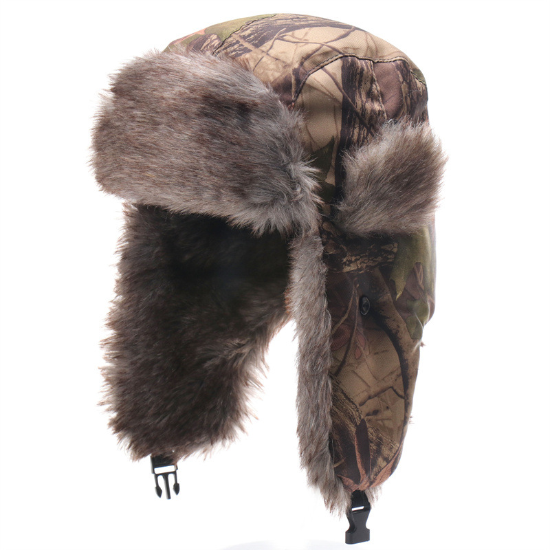 Windproof Mens And Womens Outdoor Thickened Leaf-Camouflage Lei Feng Cap