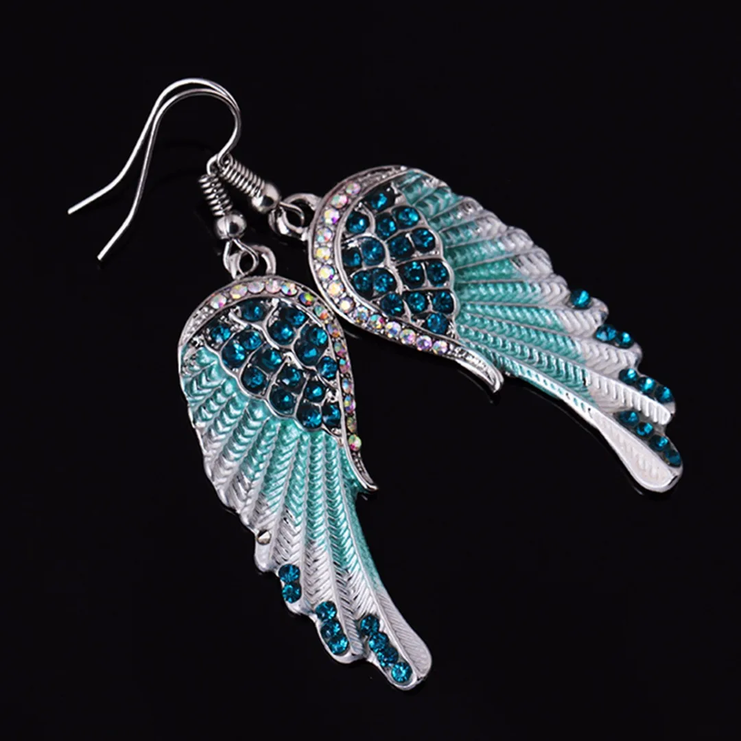 3 Colors Angel Wings Feather Dangle Crystal Earring Antique Elegant Women Jewelry