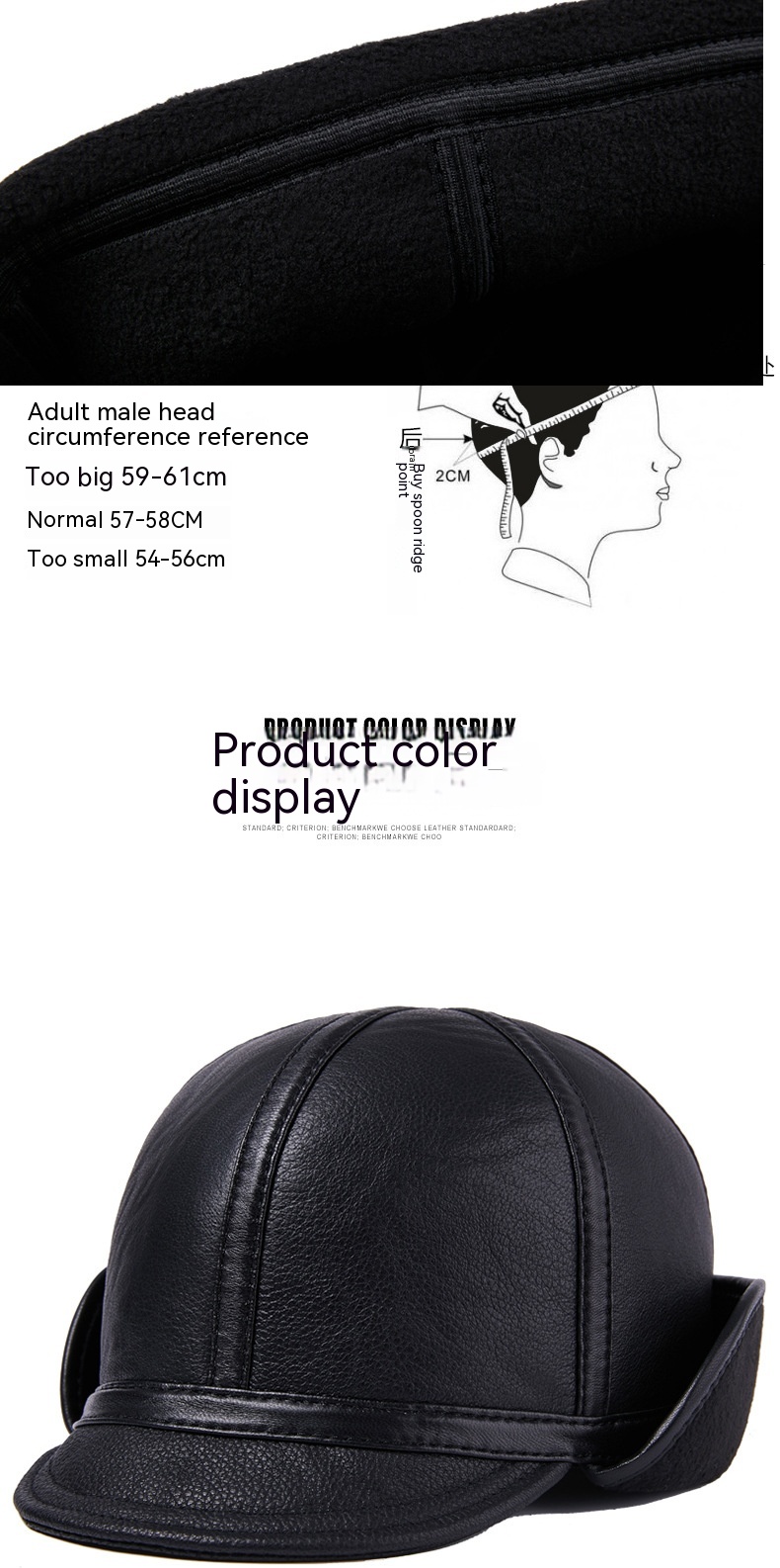 Casual Leather Men's Winter Sheepskin Velvet Thermal Outdoor Hat — foto 6