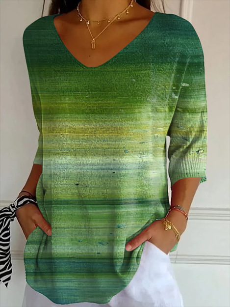 New 3D Printed Women's European And American Fashion Floral V-neck Shirt Top - Image 3