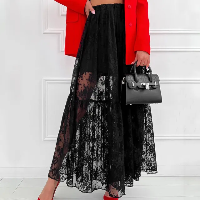 Sexy Lace See through A Hem Skirt Black - Shop at LoveMi