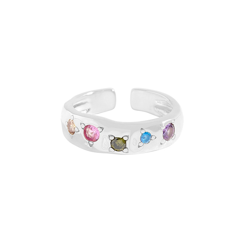 Design Sense Micro-inlaid Color Zircon Texture Ring