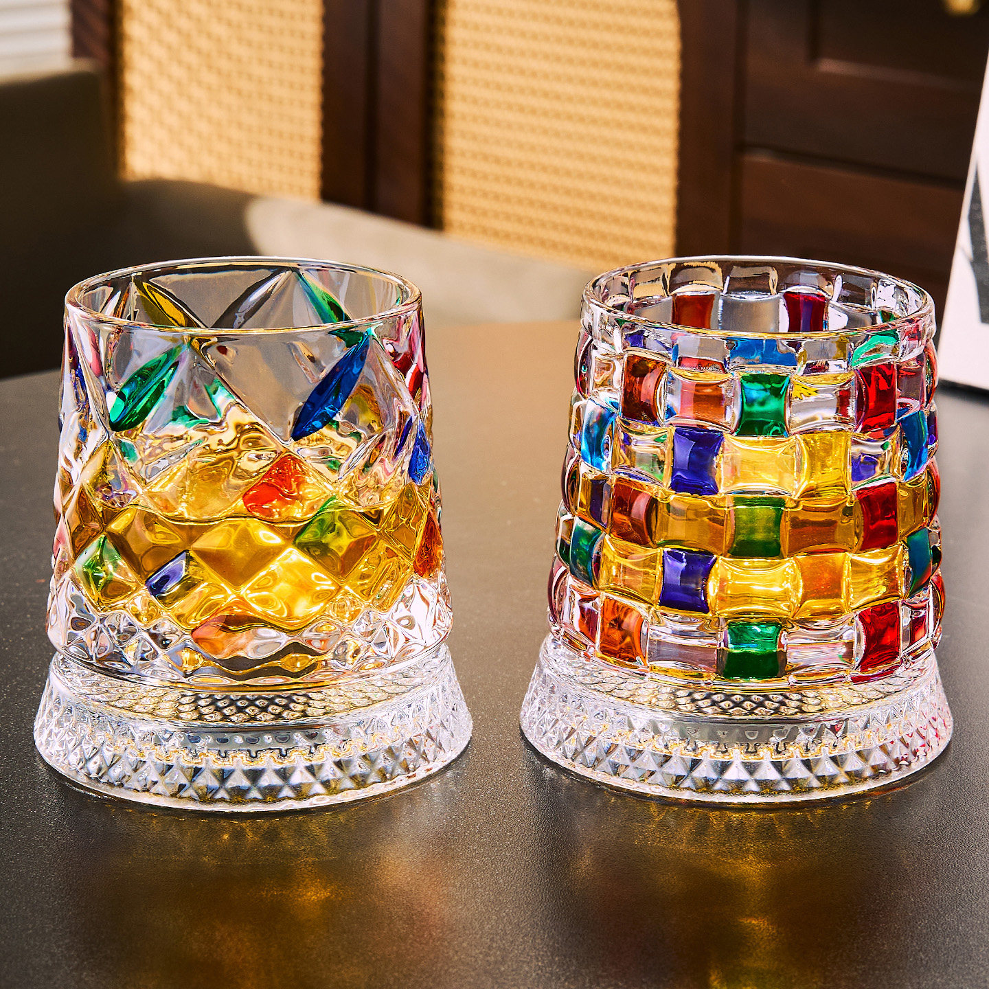 Painted Stress-Relief Rotating Whiskey Glass