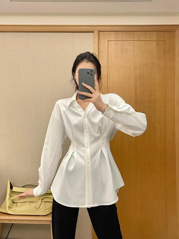 Designer-style Fitted Minimalist White Womens Blouse