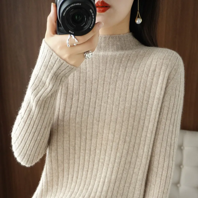 Simple Autumn And Winter Half-high Collar Bottoming Shirt Women's Sweater - Camel
