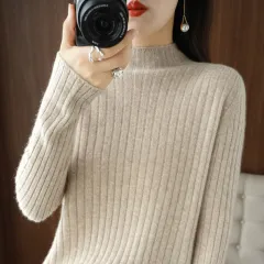 Simple Autumn And Winter Half-high Collar Bottoming Shirt Women's Sweater - Camel - View 1