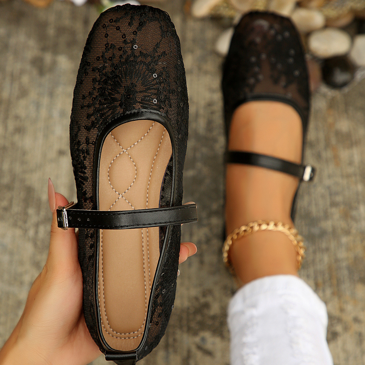 Mesh Mary Jane Flats