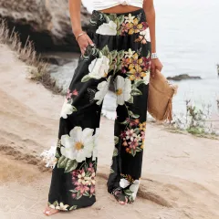 Women's Casual Wide-leg Cotton And Linen Printed Loose Trousers - 15 Style - View 1