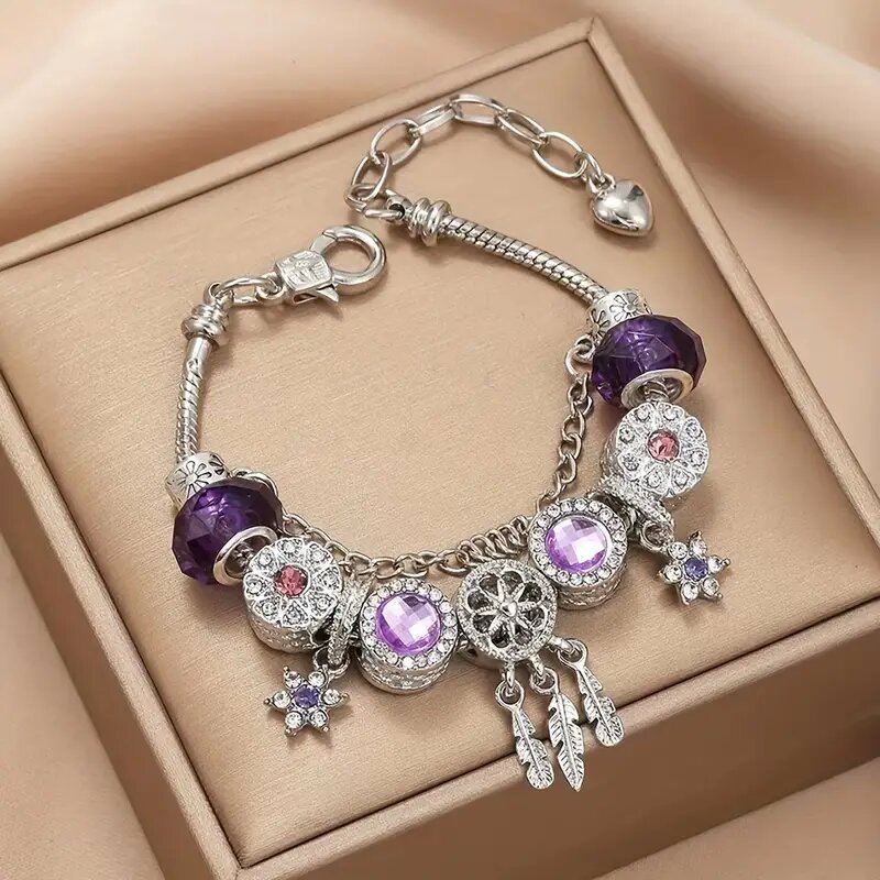 Purple Beaded Elegant Dreamcatcher Bracelet For Women