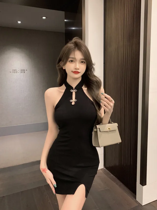 Womens Solid Color Retro Off the Shoulder Slit Bodycon Skirt Black - Shop at LoveMi
