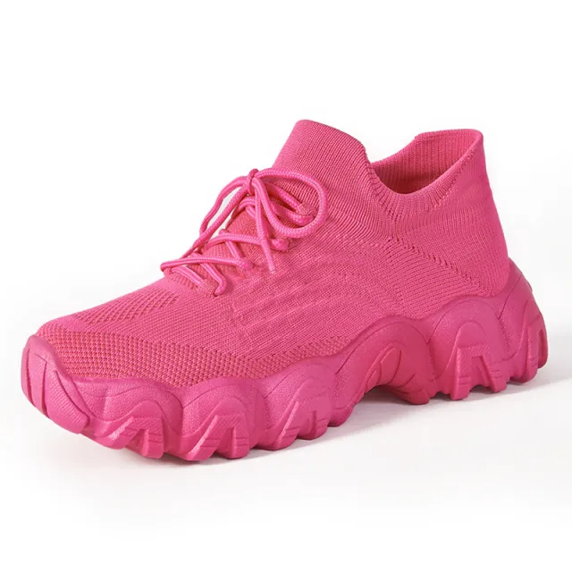 Lace up Fly knit Socks Shoes Fashion Trendy Sneakers Red - Shop at LoveMi