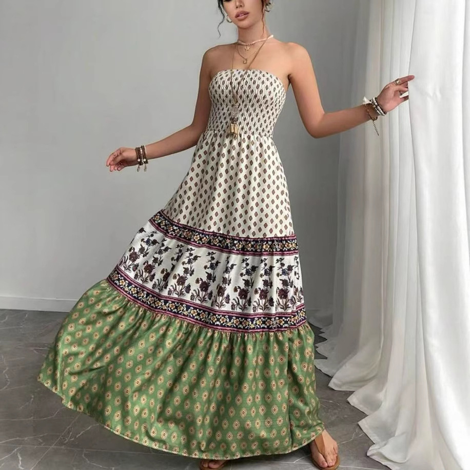 Womens Vacation Strapless Maxi Dress