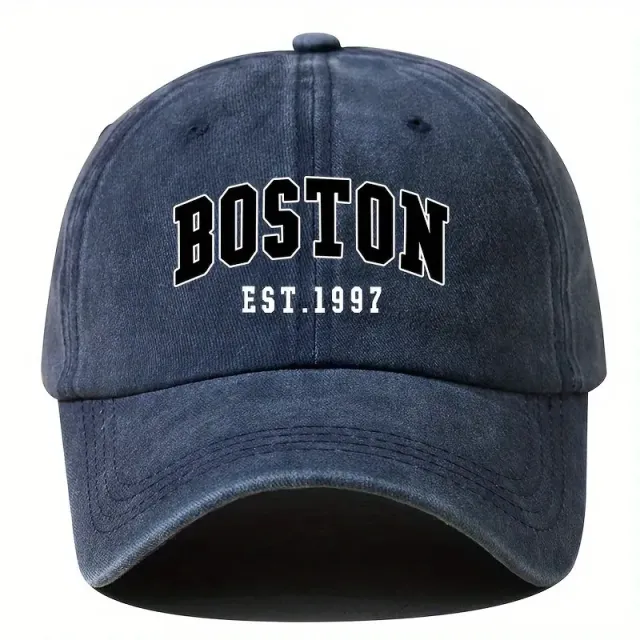 Washed Cotton Letter Baseball Cap Navy Blue - Shop at LoveMi