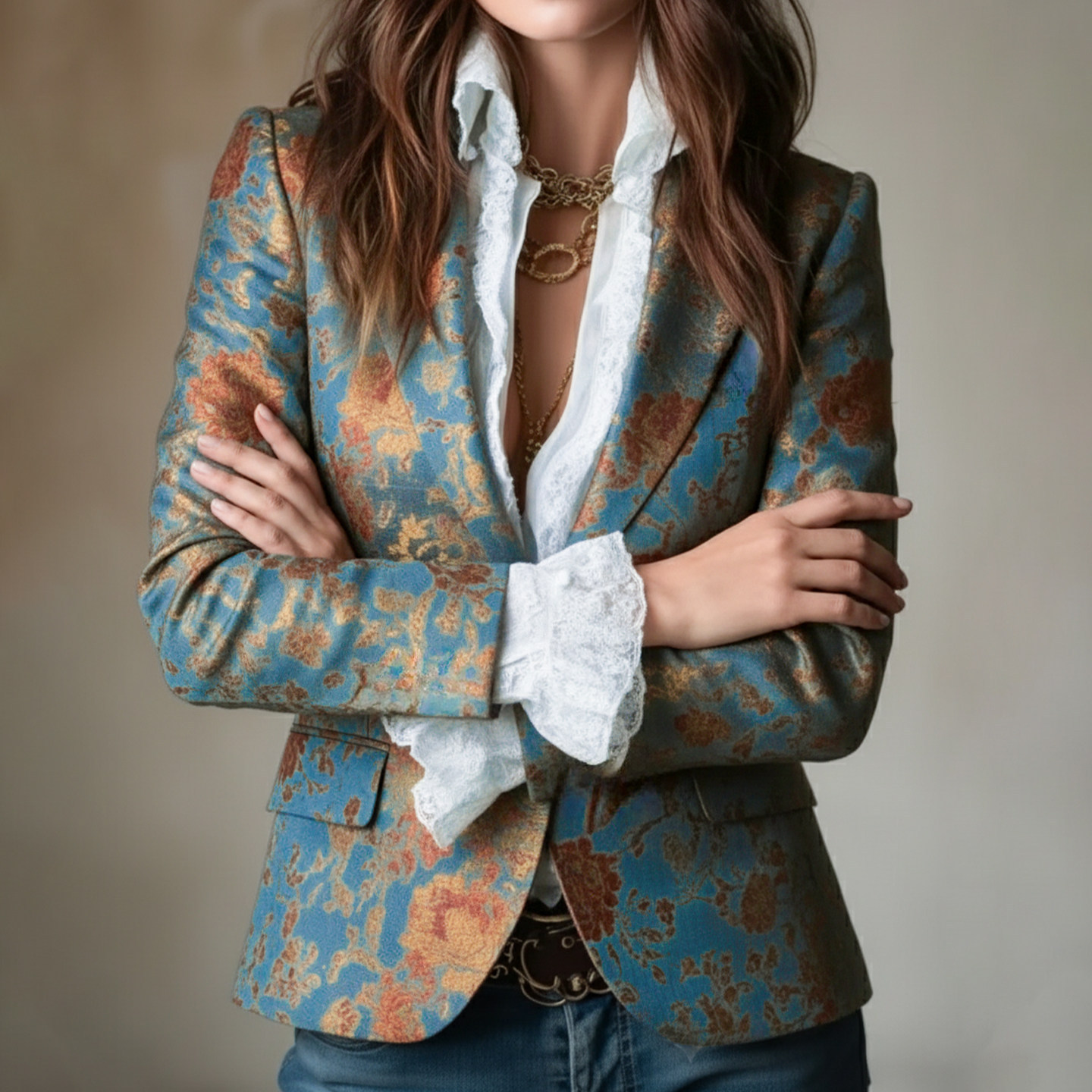 European And American-style Spring Retro-printed Blazer