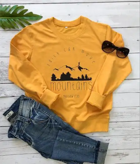 Long Sleeve Sweater Faith Can Move Mountains Pattern Lettered Casual Top